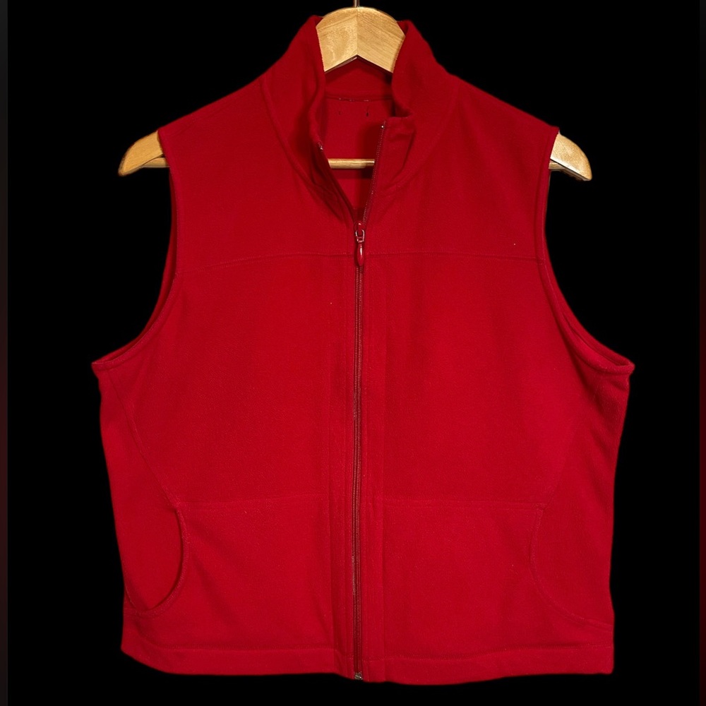 COLUMBIA Red Sleeveless Fleece Full Zip Vest - Ladies XL